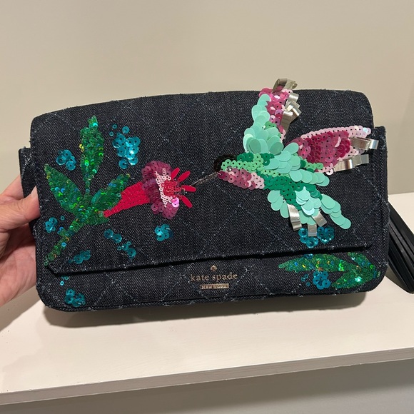 Rare hard to find Kate Spade Black Quilted Bag with Floral Sequins - Picture 3 of 16